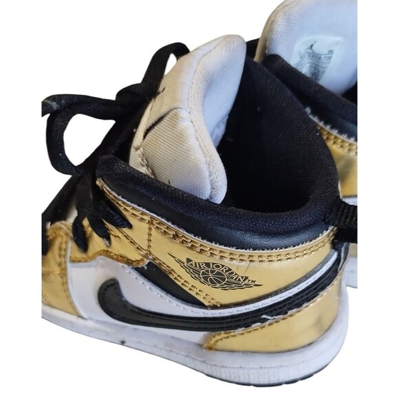 Nike Air Jordan 1 Mid Metallic Gold Black White TD Size 7c Toddler  DC1424-700 - Picture 5 of 9